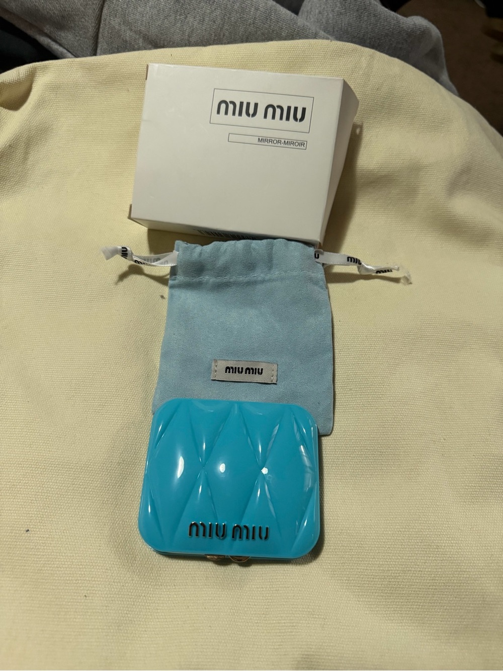 Miu Miu Turquoise Quilted Compact Mirror